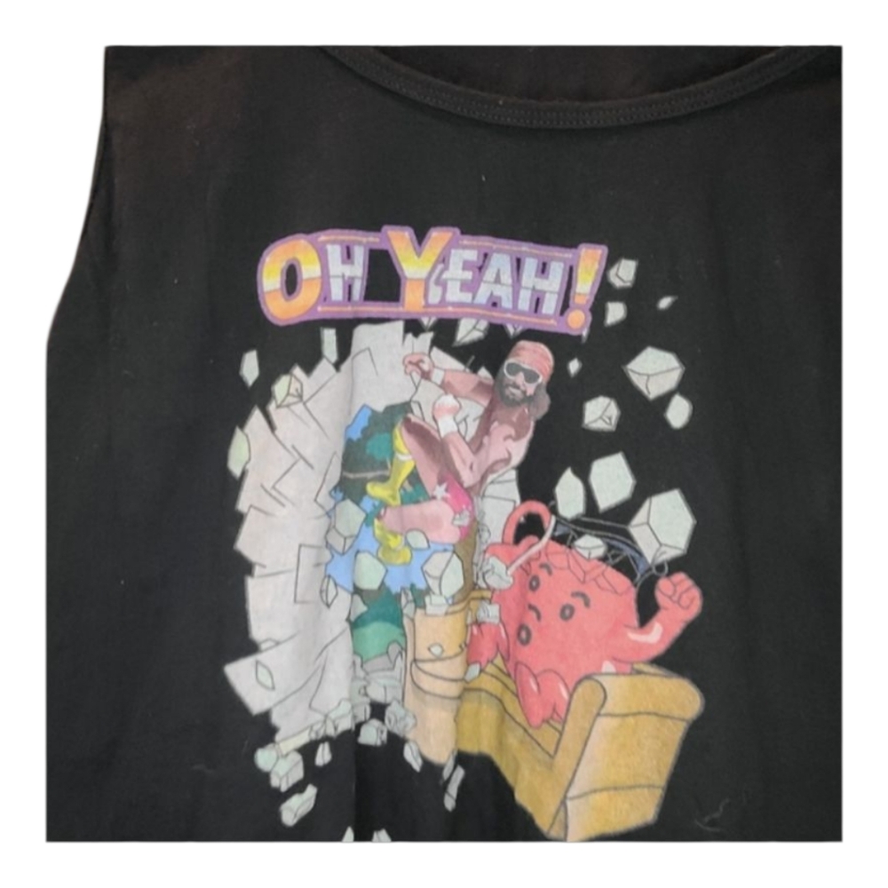 Black Graphic Tank Top with KooAid Character and Wrestler